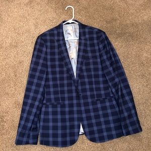 wedding skinny suit jacket in tonal blue check